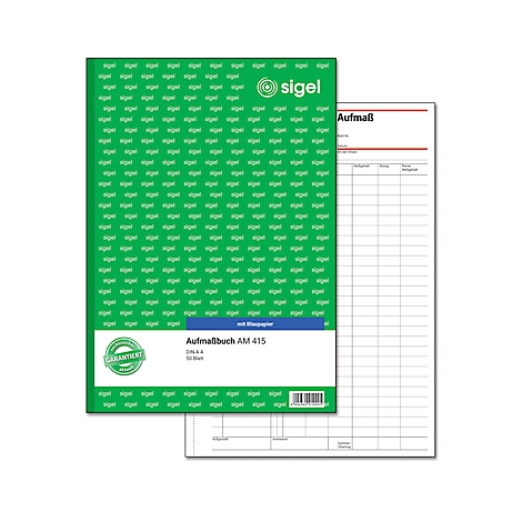 Livre de mesure vert avec papier blanc, à côté d'une feuille ouverte.