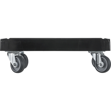 Plataforma rodante negra para muebles con cuatro ruedas.