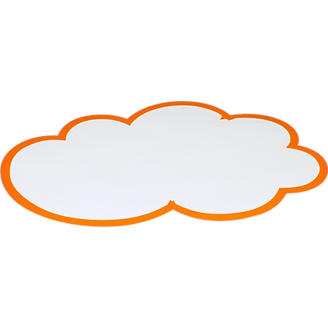 Bulle de dialogue en forme de nuage avec une bordure orange.