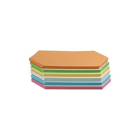 Une pile de blocs de papier hexagonaux de différentes couleurs.
