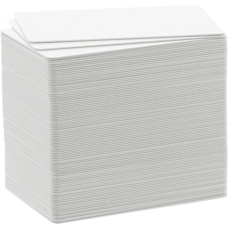Pile de cartes blanches, carte du dessus légèrement soulevée.