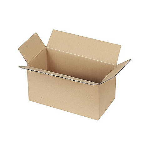 Une boîte en carton ouverte en carton brun. Les couvercles sont ouverts.