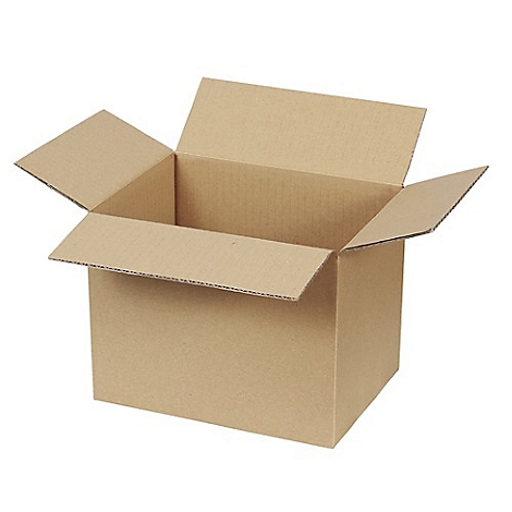 Boîte en carton brun ouverte. Les couvercles sont ouverts.