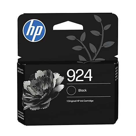 Emballage de cartouche d'encre noire HP 924 avec motif floral et logo HP.