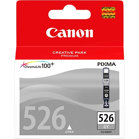 Une cartouche d'encre Canon avec l'impression '526 GY' sur fond rouge.