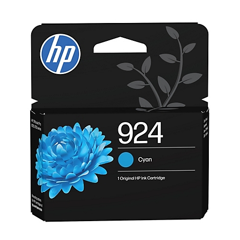 Cartouche d'encre originale HP 924 cyan avec motif floral sur l'emballage.