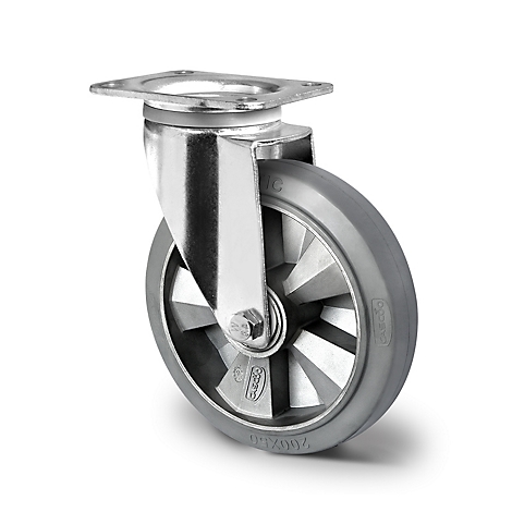 CASCOO roulette pivotante BAF2, avec ø de roue 125 mm x L 50 mm, jante en acier, bande de roulement élastique, grise, double roulement à billes, jusqu'à 300 kg