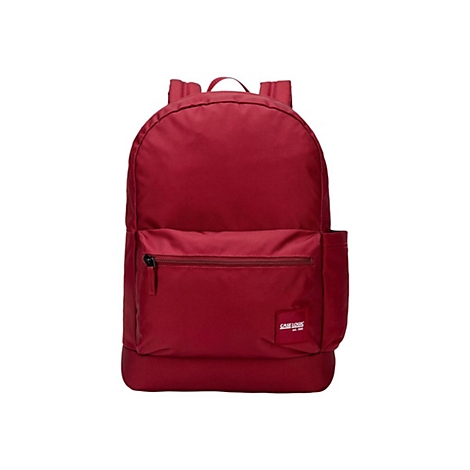 Roter Case Logic Rucksack, Frontansicht. Schwarzer Reißverschluss, kleines Logo.