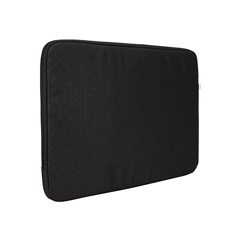 Schwarze Laptoptasche mit dezentem Muster und ReiÃŸverschluss.