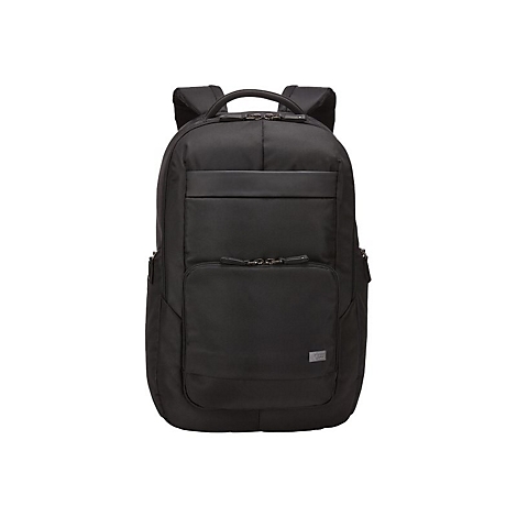 Schwarzer Rucksack mit zwei Schultergurten, einem Tragegriff und mehreren ReiÃŸverschlusstaschen.