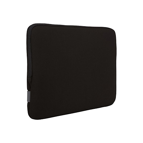 Schwarze Laptoptasche mit Reißverschluss und Eckdetails.