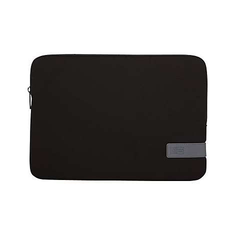 Schwarze Laptoptasche mit Reißverschluss und grauem Label.
