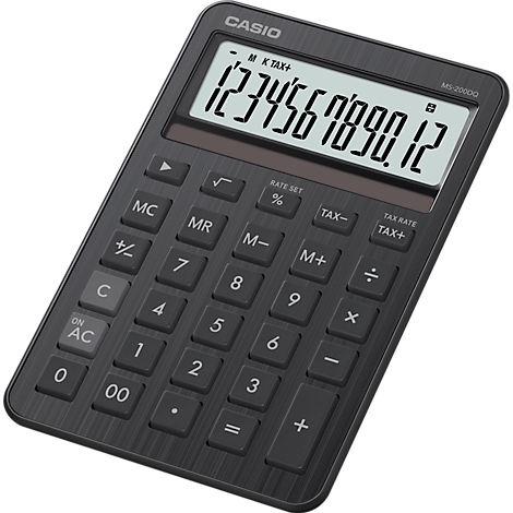 Schwarzer Taschenrechner mit Display, Anzeige: 1234567890,12.