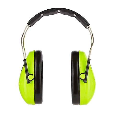 Casque antibruit vert clair pour enfants, sur un emballage de produit. L'emballage montre un enfant portant un casque antibruit.