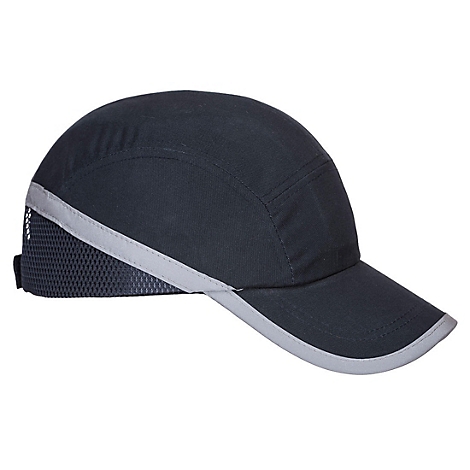 Casquette de sport bleu foncé avec bord gris et bande réfléchissante.