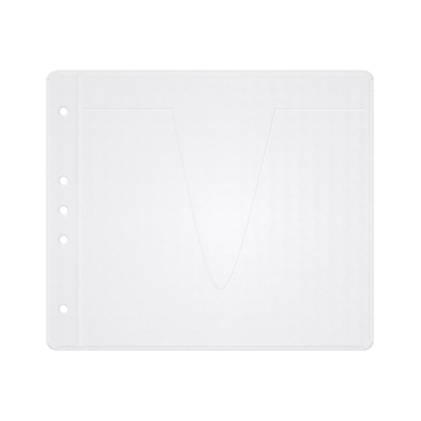 Transparent, empty clear pocket with hole punch for binders.