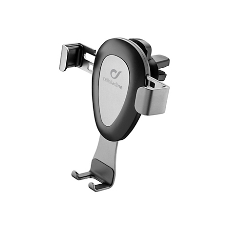 Grauer Handyhalter fürs Auto, schwarzer Rand, Logo "cellularline".
