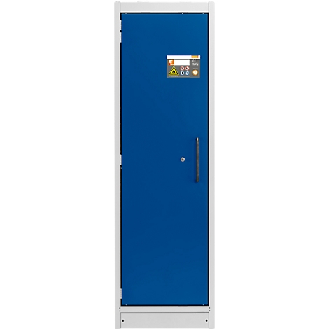 Panneau de commande bleu avec cadre et poignée blancs.
