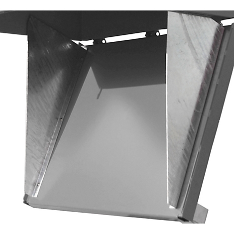 Metal construction: A gray funnel formed by two angled plates.