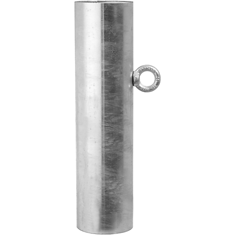 Cylindrical metal tube, open at the top, with an eyelet on the edge.