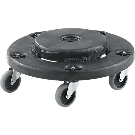 Black transport platform with four wheels.