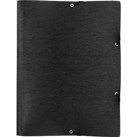 Chemise noire avec trois oeillets pour fermer avec des élastiques noirs.