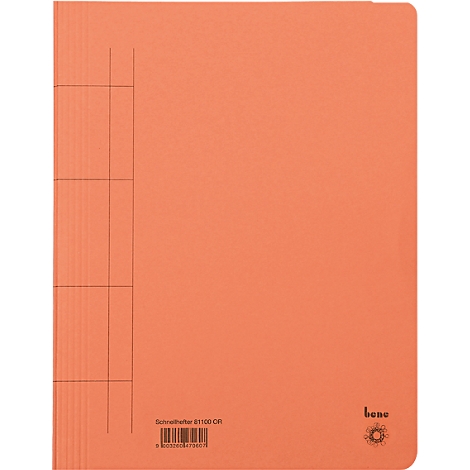 Classeur rapide orange. Une grille sur le côté gauche, le logo et le texte en bas à droite.