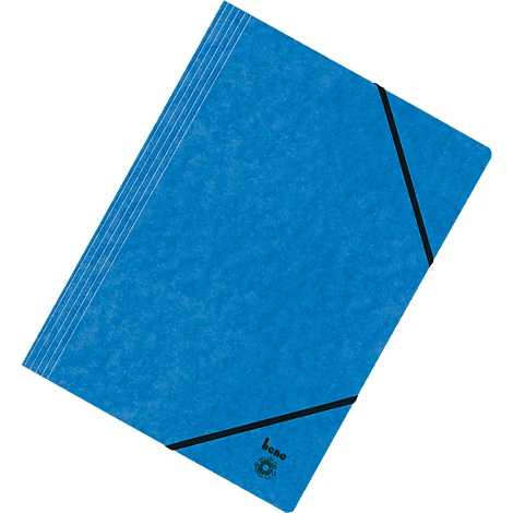 Classeur bleu avec élastique noir. Le classeur porte l'inscription 'Bono'.