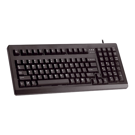 Clavier d'ordinateur noir. Les lettres et les symboles sont blancs. Plusieurs touches de fonction en haut.