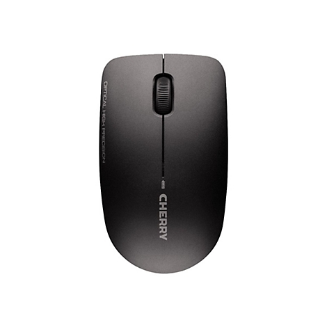 Drahtlose Maus, dunkelgrau, Cherry-Logo, Text: Optical High Precision.