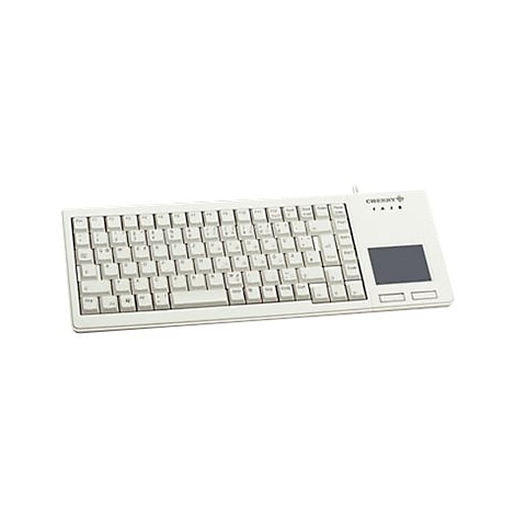 Clavier gris clair avec pavé tactile. Le logo Cherry est visible en haut à droite.