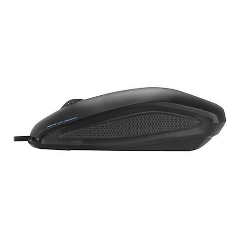 Gros plan d'une souris d'ordinateur noire. "Gentix High Precision" est écrit sur le côté.