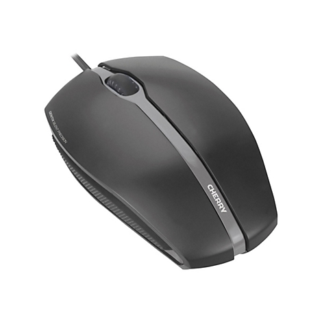 Souris d'ordinateur noire avec un accent gris, cÃ¢ble et logo CHERRY.