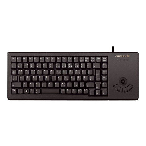 Schwarze Tastatur mit Trackball und Funktionstasten. Cherry Logo in der oberen rechten Ecke.