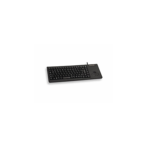 Schwarze Tastatur mit integriertem Trackball und Cherry-Logo.
