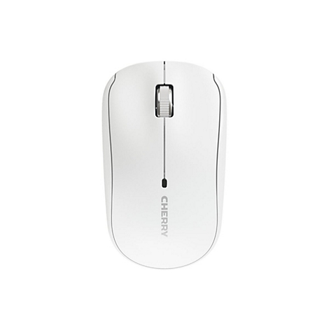 Souris blanche sans fil avec molette de défilement et logo "CHERRY".