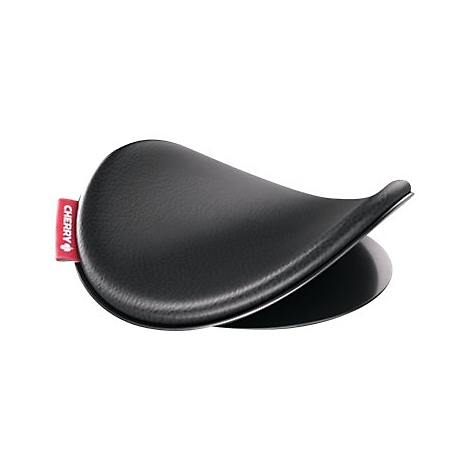 Schwarze Handgelenkauflage, leicht gewölbt, mit dem Logo von Cherry. Die Auflage besteht aus zwei Teilen.