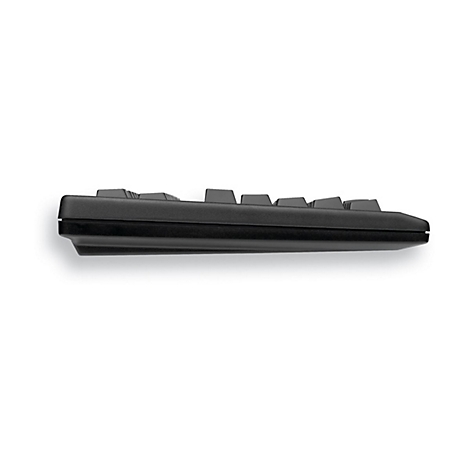 Schwarze Tastatur im Profil, Tasten oben, Unterseite und weiÃŸe FlÃ¤che.