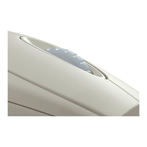 Nahaufnahme eines beigen Produkts mit einem blassblauen Schieberegler in einer Aussparung.