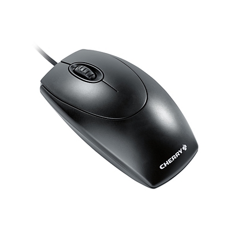 Souris d'ordinateur noire avec câble, molette de défilement et logo CHERRY.