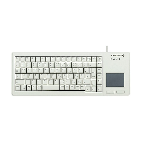 Weisse Tastatur mit Touchpad, das Logo der Marke Cherry ist sichtbar.