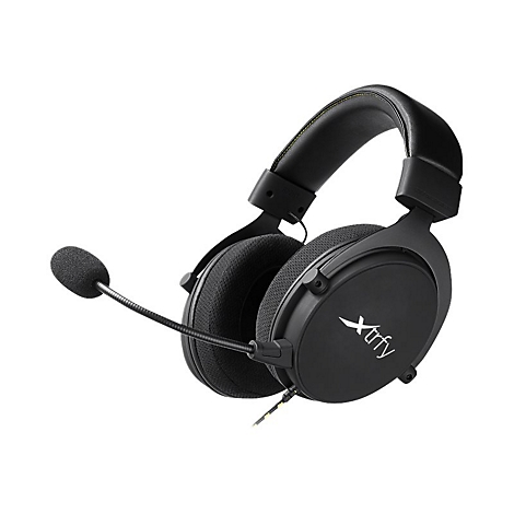 Schwarzes Gaming-Headset mit Mikrofon auf weißem Hintergrund. Der Schriftzug "Xtrfy" ist auf der Ohrmuschel zu sehen.
