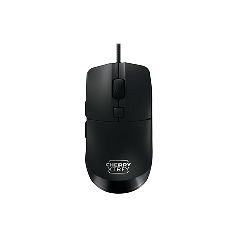 Schwarze Gaming-Maus mit drei Tasten, Markenlogo CHERRY XTRFY.