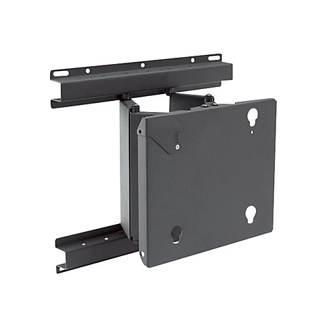 Schwenkbare schwarze TV-Wandhalterung aus Metall vor weißem Hintergrund.