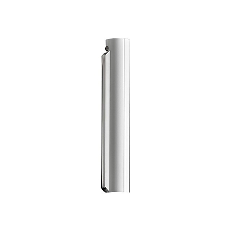 Vertikales, zylindrisches Element aus gebürstetem Metall mit einer kleinen schwarzen Schraube am oberen Ende.