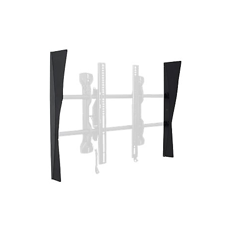 Support TV noir, composé de deux colonnes et d'un support incomplet. Les colonnes sont courbées.