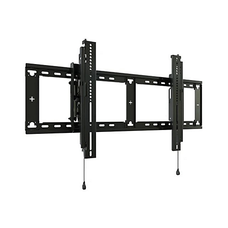 Schwarze, schwenkbare TV-Wandhalterung aus Metall vor weißem Hintergrund.