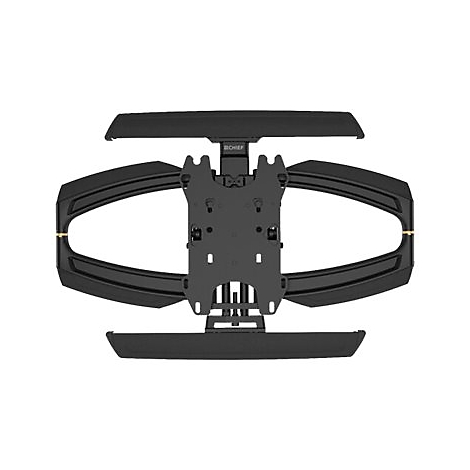 Support mural TV noir, vue de dessus. Le produit est centré sur un fond blanc.