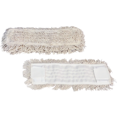 Two rectangular dust mops with white fringes. One from above, one from below.