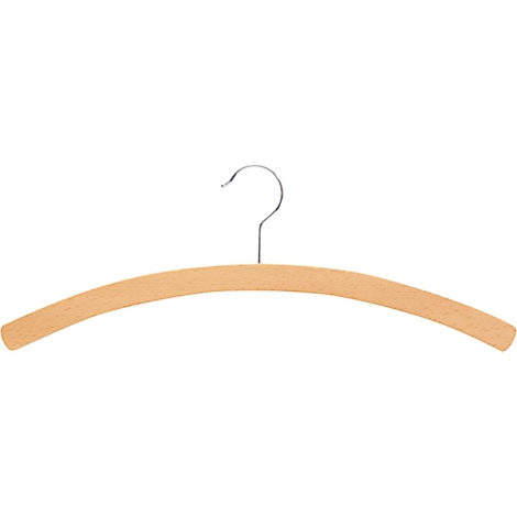 Un cintre en bois avec un crochet en métal, sur fond blanc.